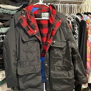 Penfield Black Field Jacket with Red Plaid Lining